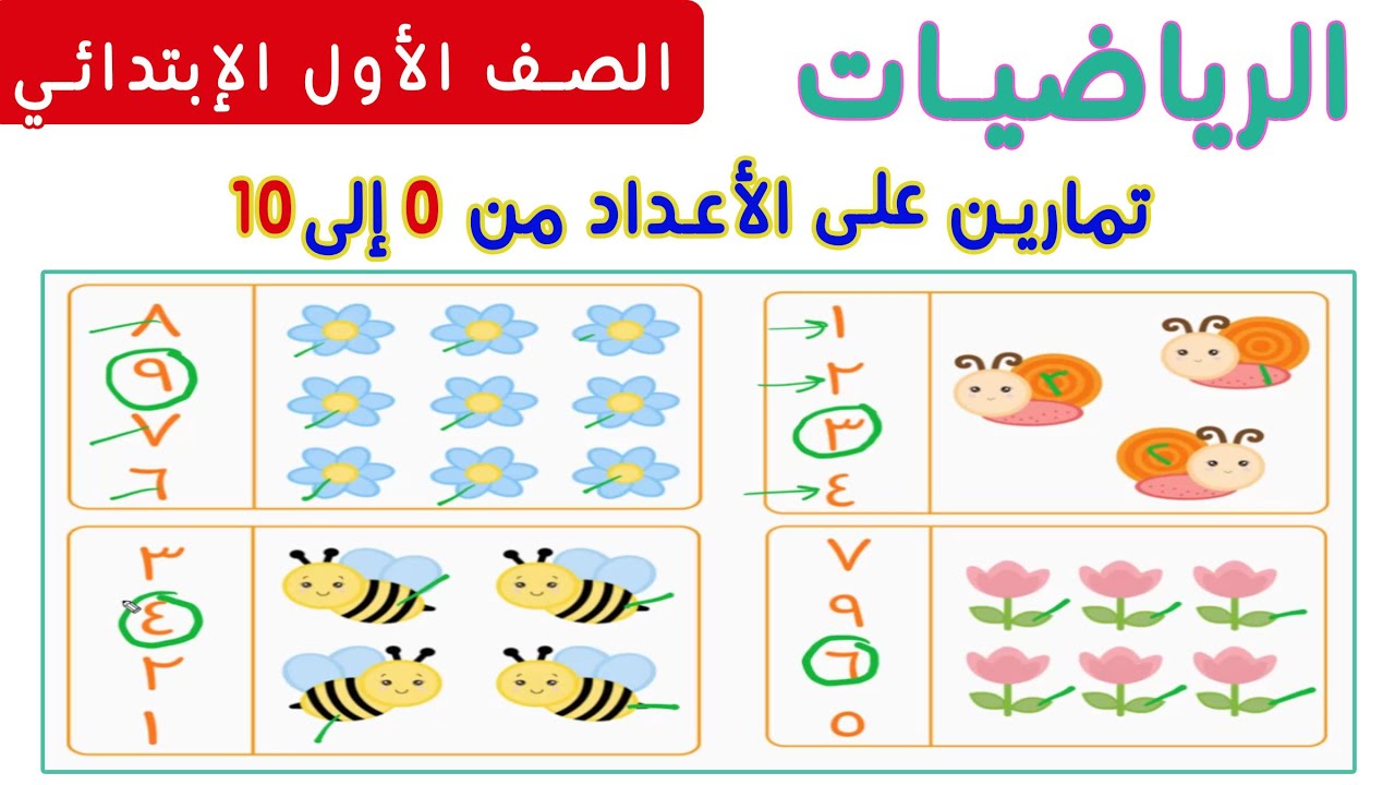 تمارين الأعداد حتى 10 رياضيات اول ابتدائي الفصل الاول